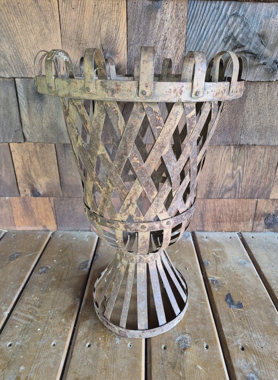 Victorian Iron Strap Lattice Planter Urn